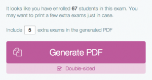 Screenshot showcasing how to include extra exams before generating a PDF. 
