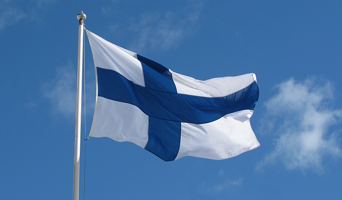 Finnish flag blowing in the wind.