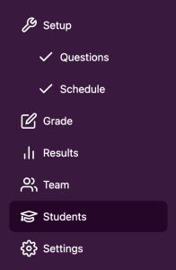 Assessment navigation menu with 'Students' selected.